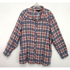North River Outfitters Womens Western Button Up XXL Plaid Pearl Snap Long Sleeve